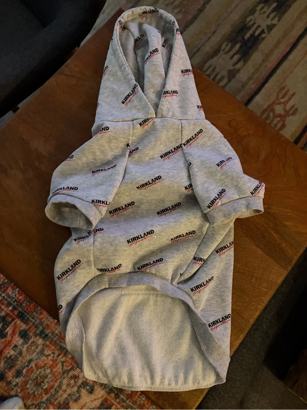 Kirkland Signature Light Gray Dog Hoodie with Logo Print